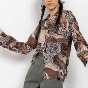 Vintage Silk Top Animal Print K Arnold Zebra Brown Black